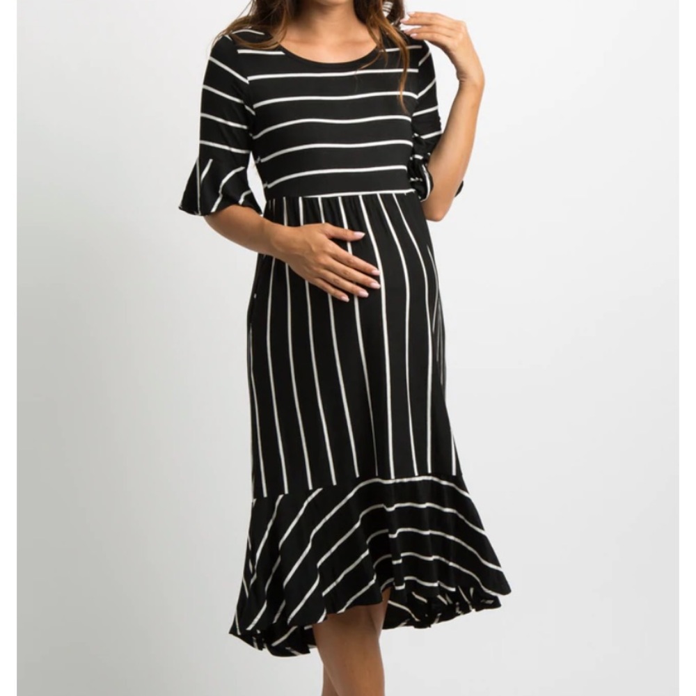 Like new! Pink blush B&W striped midi dress